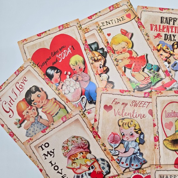 Vintage Style Valentine Cards Set Retro Children Love Romantic Greeting Cards - Picture 2 of 12